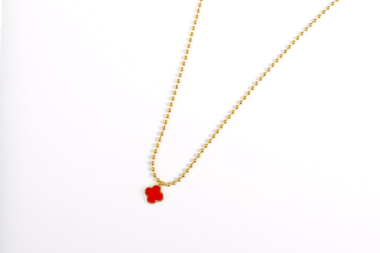 COLLAR BOLITAS TREBOL ROJAS